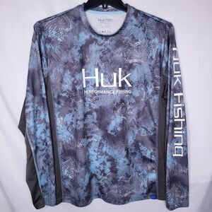 Huk Performance Shirt Mens Large Blue Camo Fishing